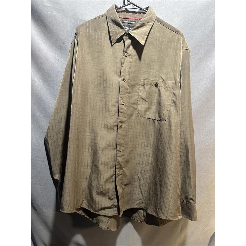 Haggar men's brown button-down luxury microfiber fabric XL#392